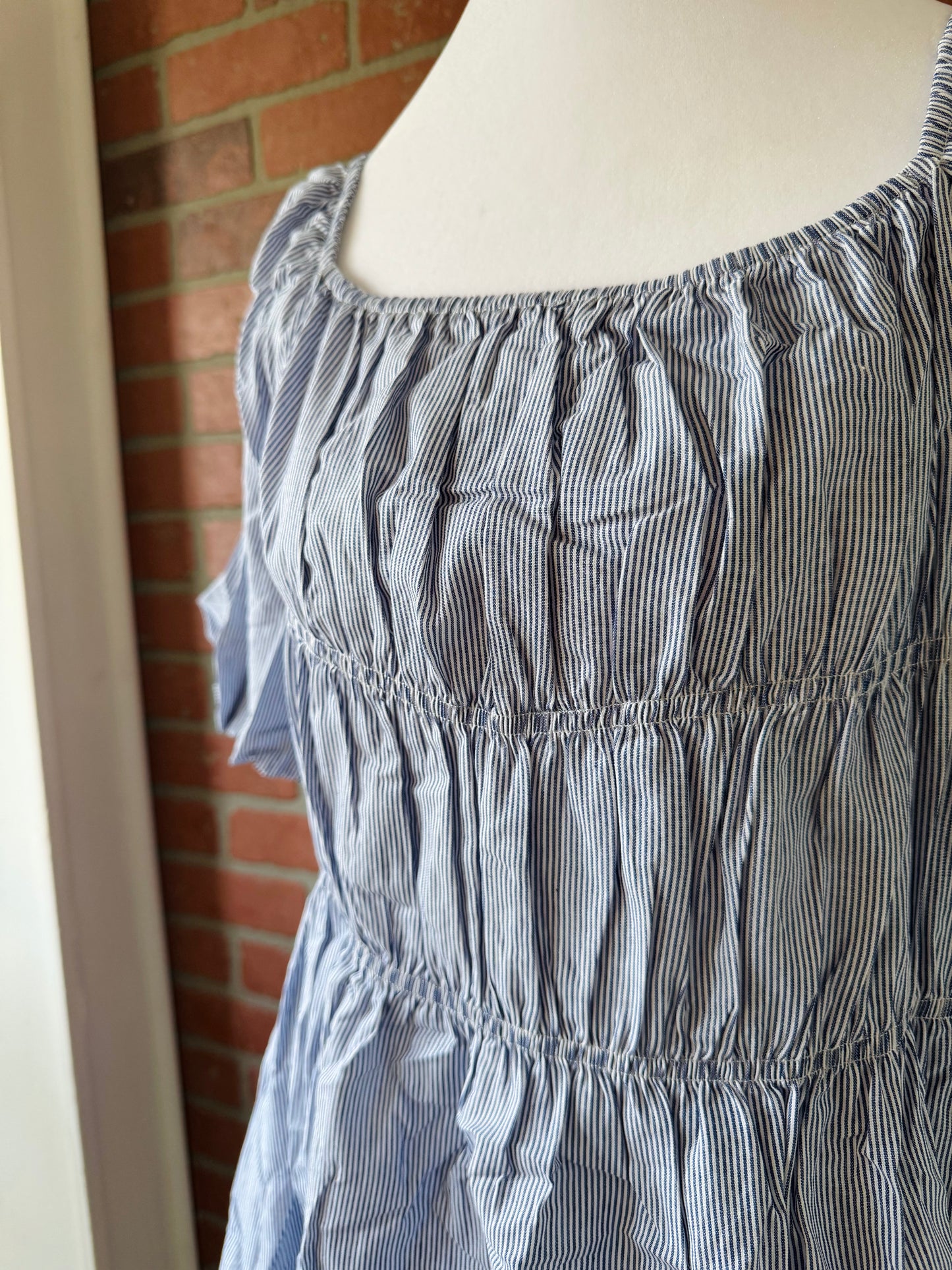 Blue and white striped dress