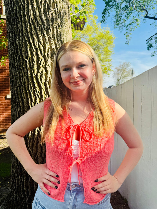 Tomato Red Lace Up Vest
