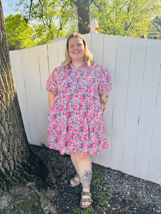 Pink and blue floral dress