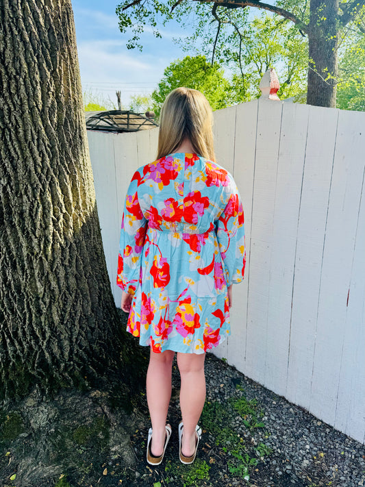 Blue floral long sleeve dress